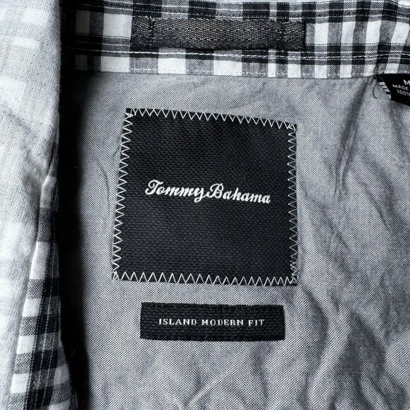 Tommy Bahama Shirt Mens Medium Gray Island Modern Fit Reverse Print Plaid Aloha - Picture 2 of 14